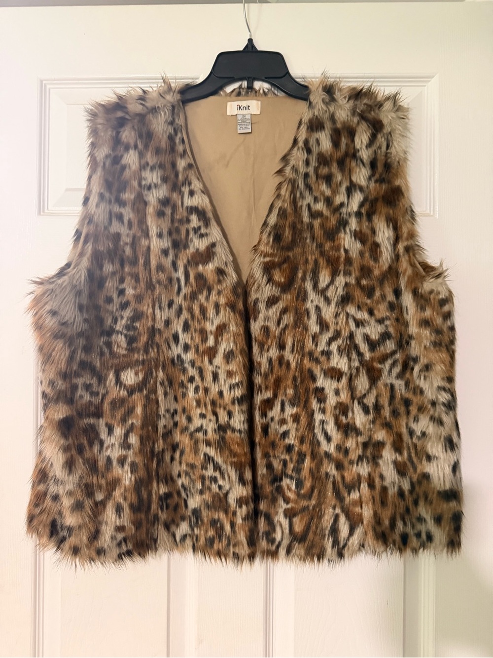 Faux Fur Leopard Print Vest - Brown/Beige